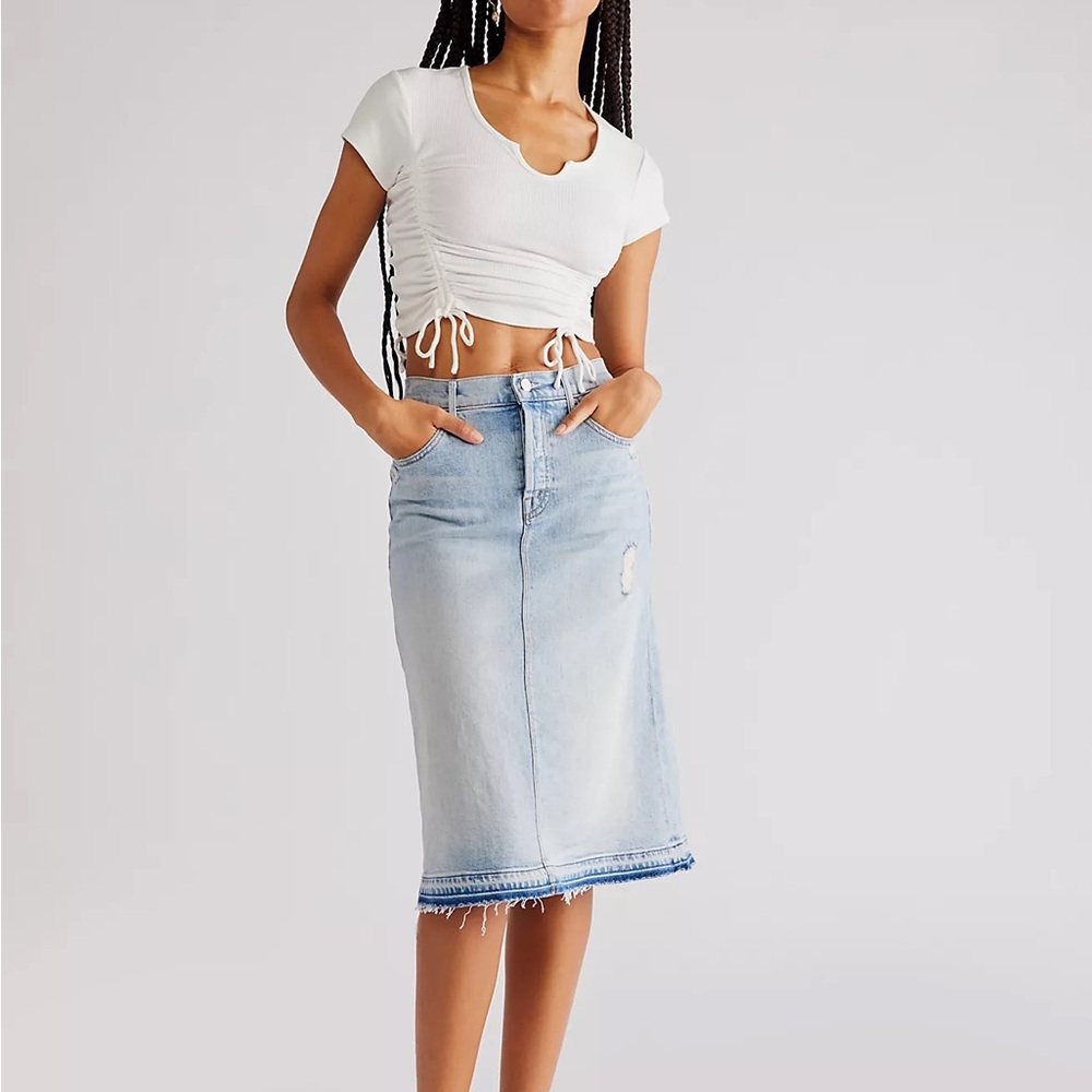 MOTHER Superior Denim Vagabond MIDI Skirt